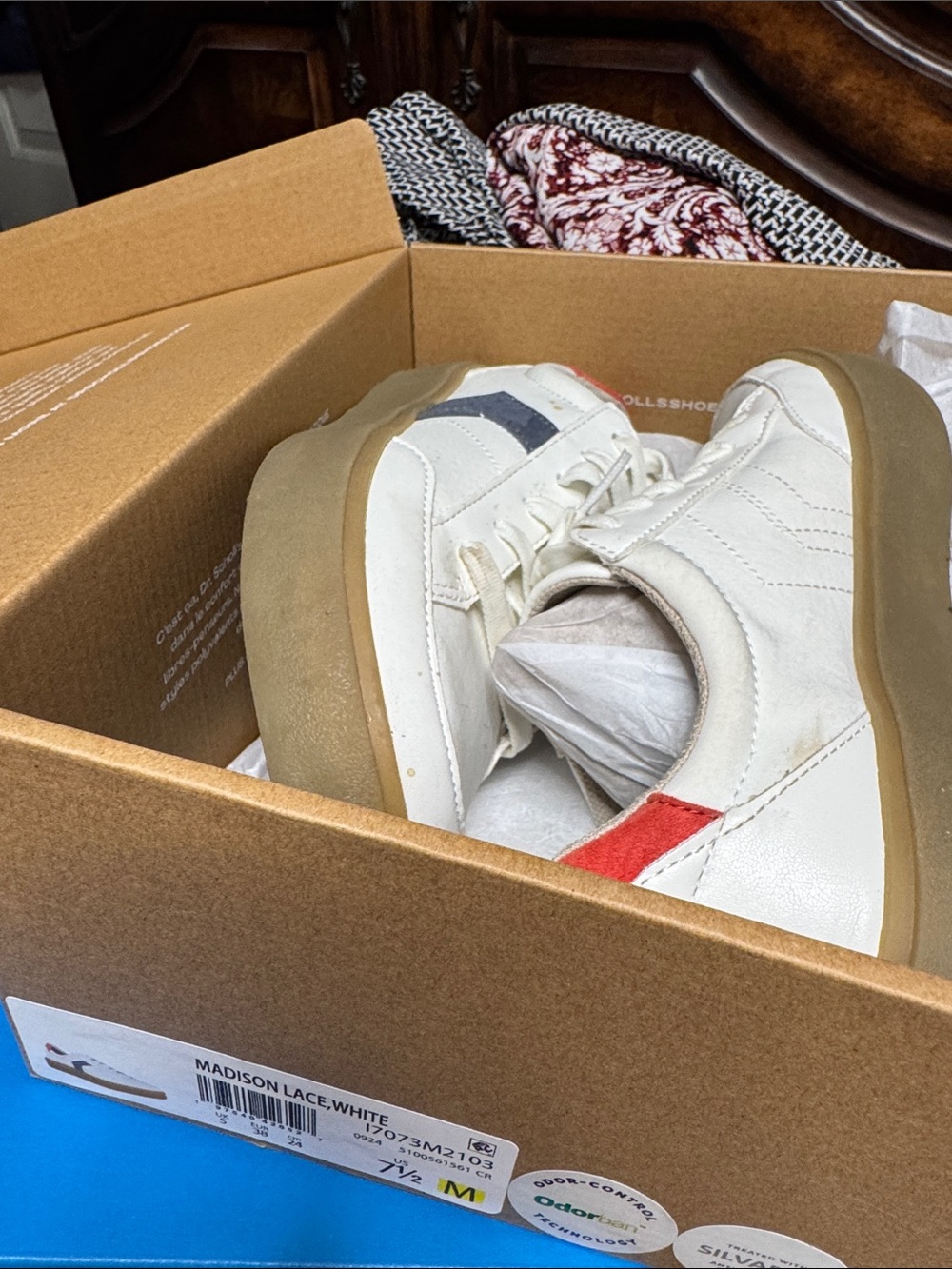 Dr. Scholl's White Athletic Sneakers with Red Heel and Gray Side Accent